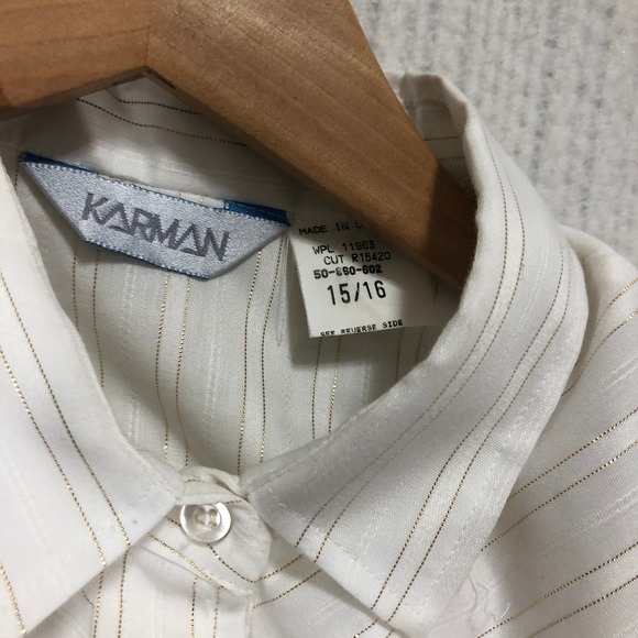 KARMAN White Gold Striped Ruffle Blouse Long Sleeve Button Up Shirt Size 15 16‎ - Picture 5 of 8